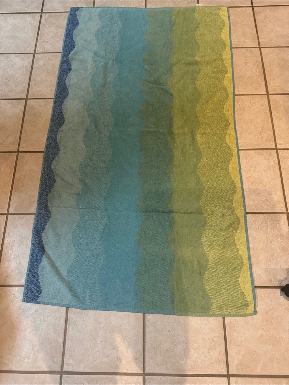 Eddie Bauer Home Aqua and Light Green Yellow Wave Beach Towels